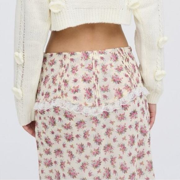 Free People For Love & Lemons Etienne Midi Skirt Small Cottage Coquette Dainty - Picture 6 of 15